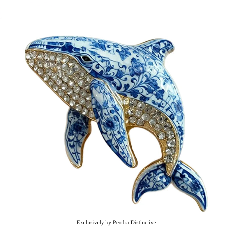PENDRA Porcelain Animal Collection Rhinestone Brooch