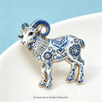 PENDRA Porcelain Goat Blue-and-White Brooch