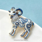 PENDRA Porcelain Goat Blue-and-White Brooch