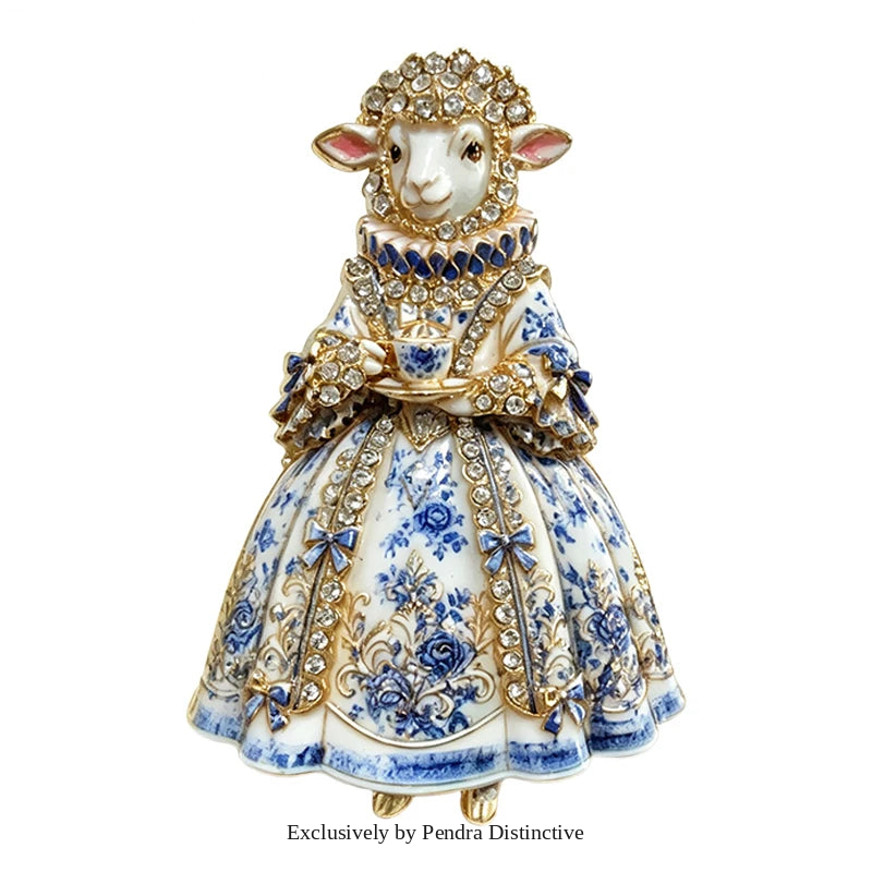 PENDRA Porcelaine Blue-White Goat Brooch