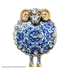 PENDRA Porcelaine Blue-White Goat Brooch