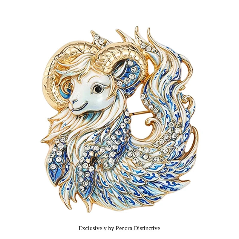 PENDRA Porcelaine Blue-White Goat Brooch