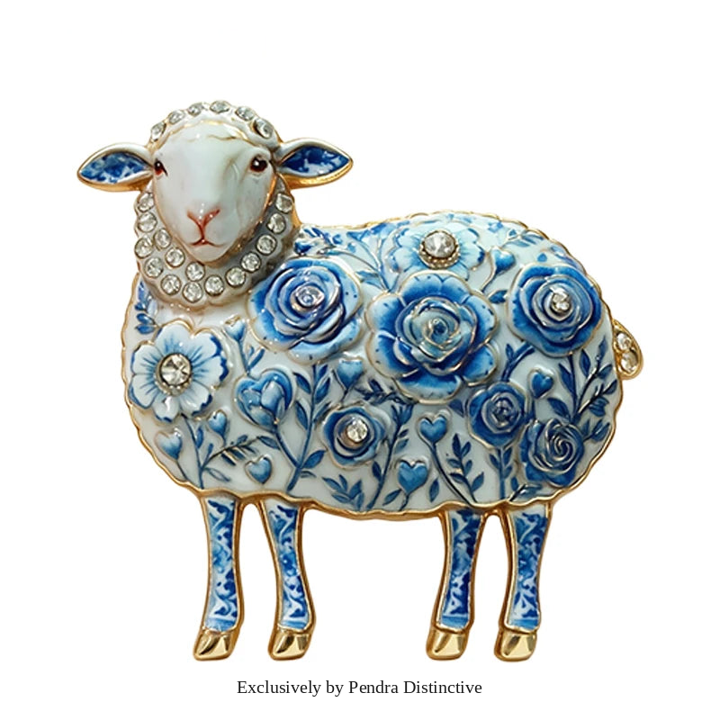 PENDRA Porcelaine Blue-White Goat Brooch