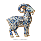 PENDRA Porcelaine Blue-White Goat Brooch