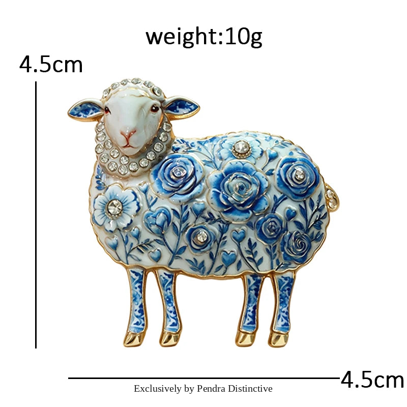PENDRA Porcelaine Blue-White Goat Brooch