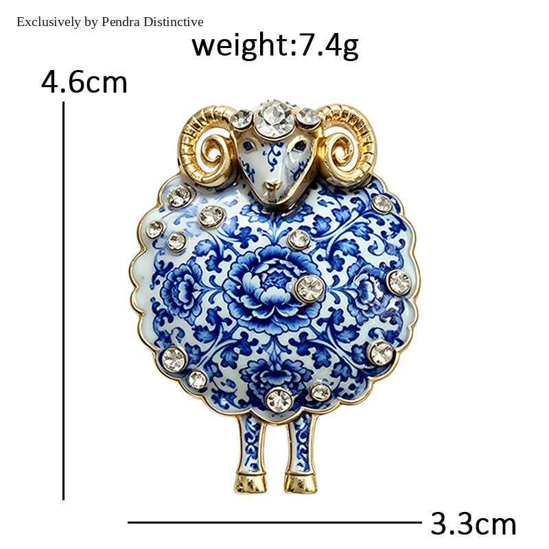 PENDRA Porcelaine Blue-White Goat Brooch
