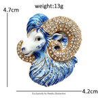 PENDRA Porcelaine Blue-White Goat Brooch