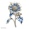 PENDRA Porcelia Blue-and-White Rhinestone Sunflower Brooch