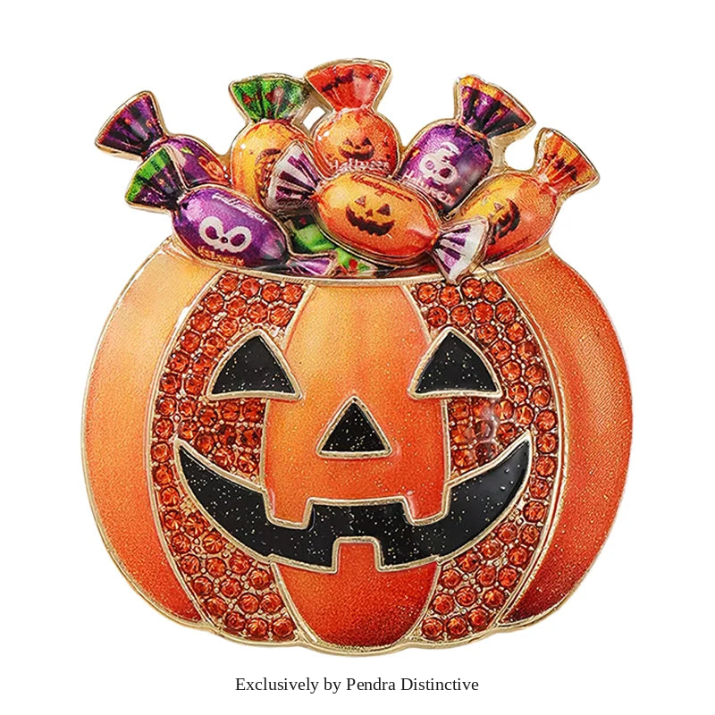 PENDRA Pumpkin Candy Jack-o'-Lantern Halloween Brooch