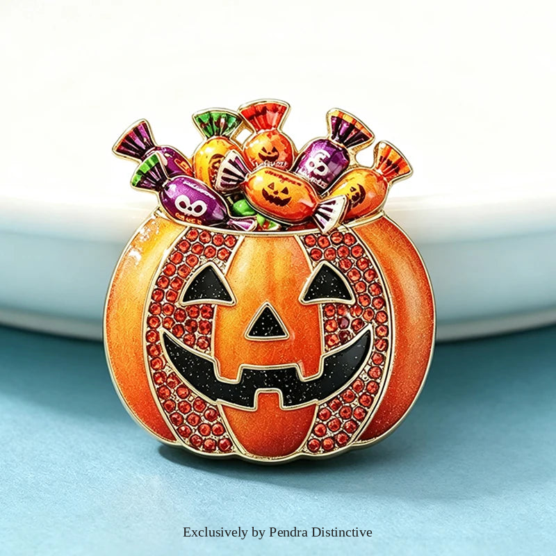 PENDRA Pumpkin Candy Jack-o'-Lantern Halloween Brooch