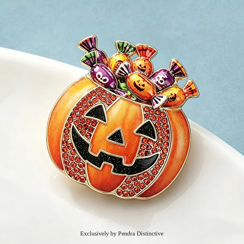 PENDRA Pumpkin Candy Jack-o'-Lantern Halloween Brooch