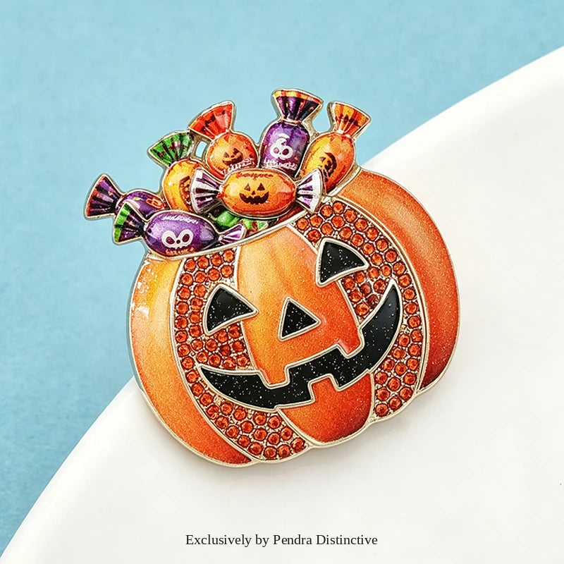 PENDRA Pumpkin Candy Jack-o'-Lantern Halloween Brooch