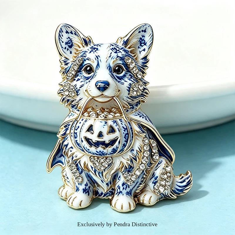 PENDRA Pumpkin Corgi Halloween Animal Brooch