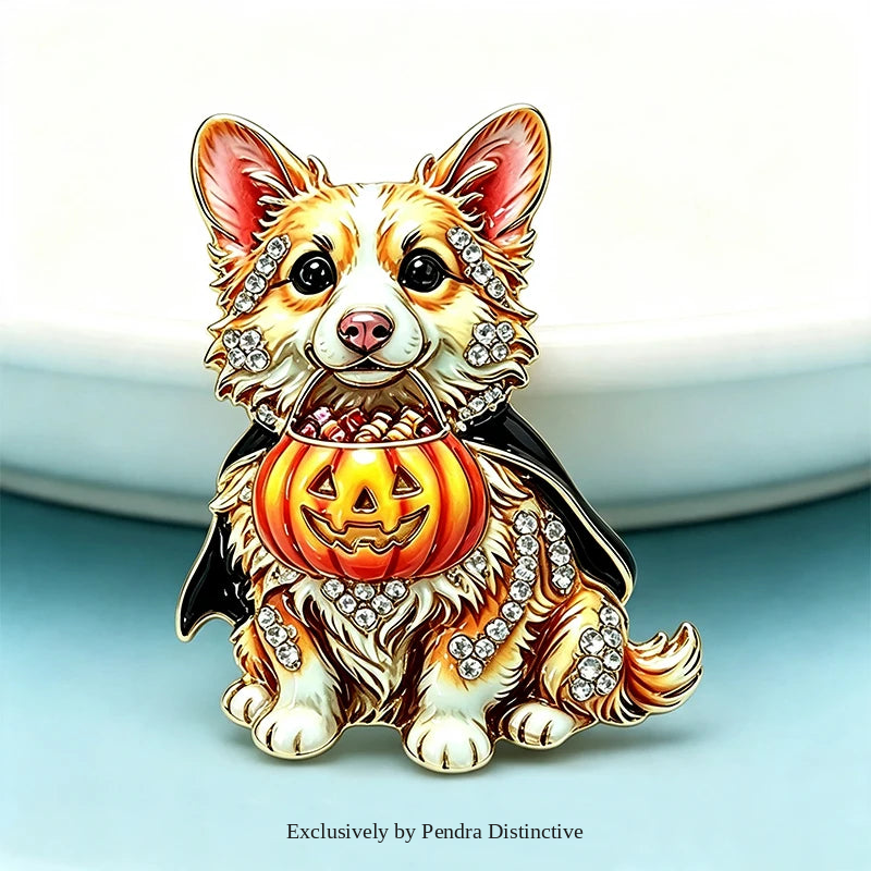 PENDRA Pumpkin Corgi Halloween Animal Brooch
