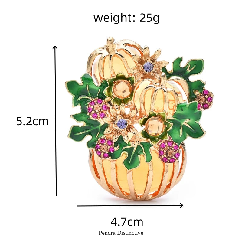 PENDRA Pumpkinbouquet Enamel Pumpkin Flower Basket Brooch