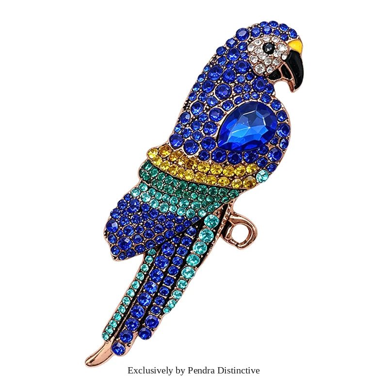 PENDRA Rainbowtail Rhinestone Parrot Brooch