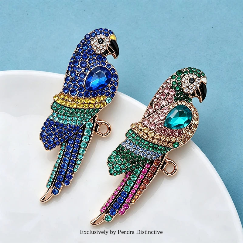 PENDRA Rainbowtail Rhinestone Parrot Brooch