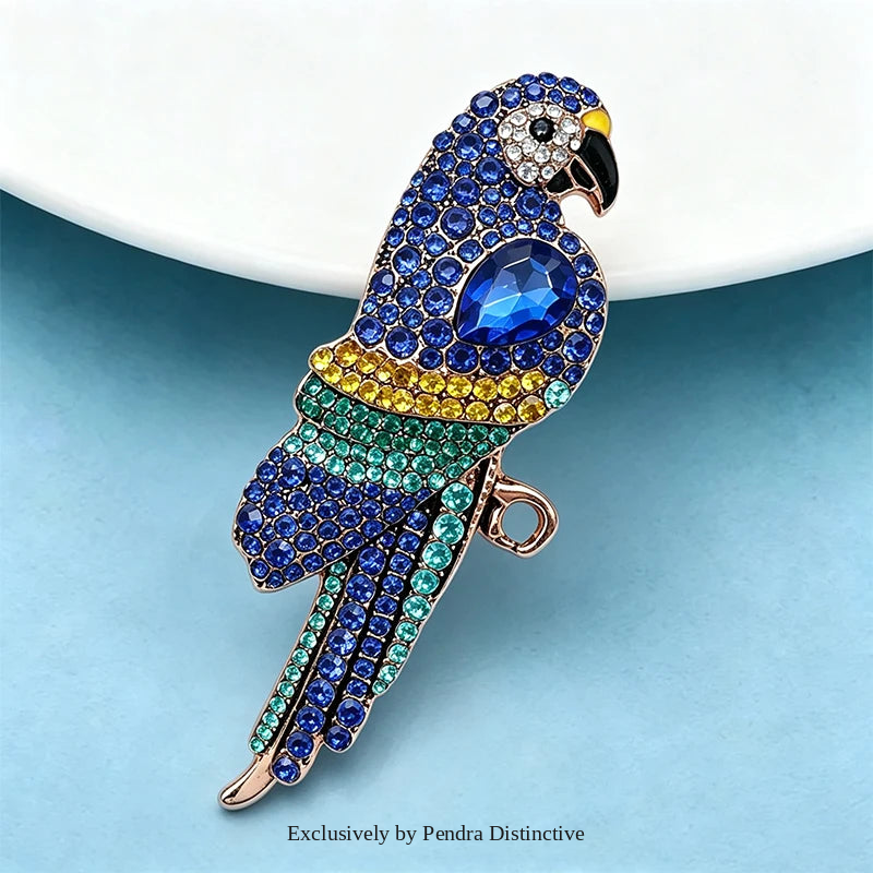 PENDRA Rainbowtail Rhinestone Parrot Brooch