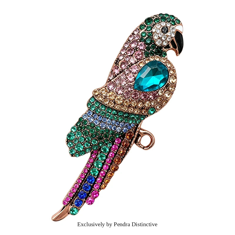 PENDRA Rainbowtail Rhinestone Parrot Brooch