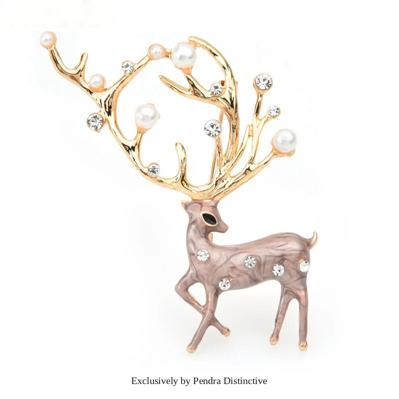 PENDRA Red Brown Enamel Deer Brooch
