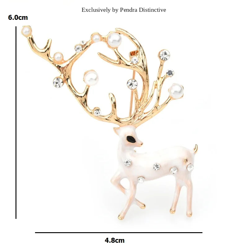 PENDRA Red Brown Enamel Deer Brooch