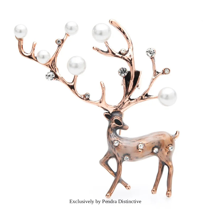 PENDRA Red Brown Enamel Deer Brooch