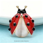 PENDRA Red Opal Ladybug Enamel Brooch