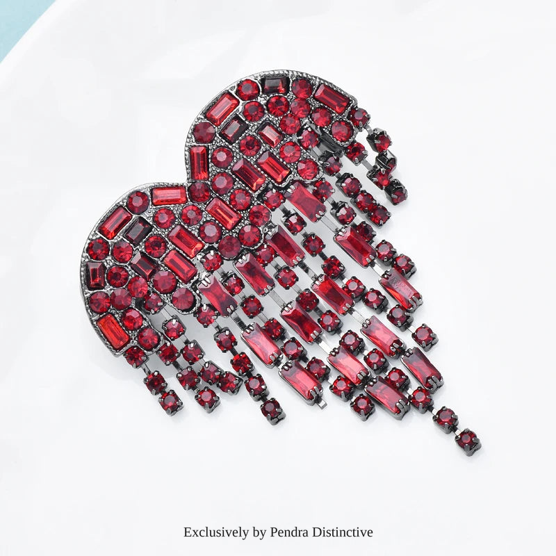 PENDRA Red Tassel Heart Small Brooch