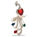 PENDRA Regal Peacock Rhinestone Bird Brooch