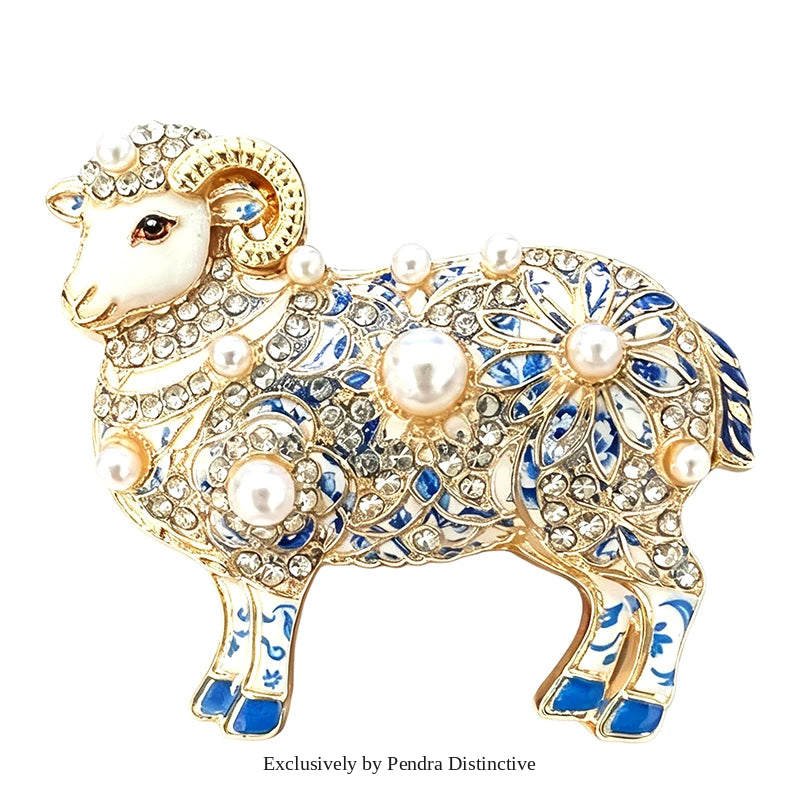 PENDRA Regal Pearl Goat Zodiac Brooch