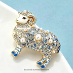 PENDRA Regal Pearl Goat Zodiac Brooch