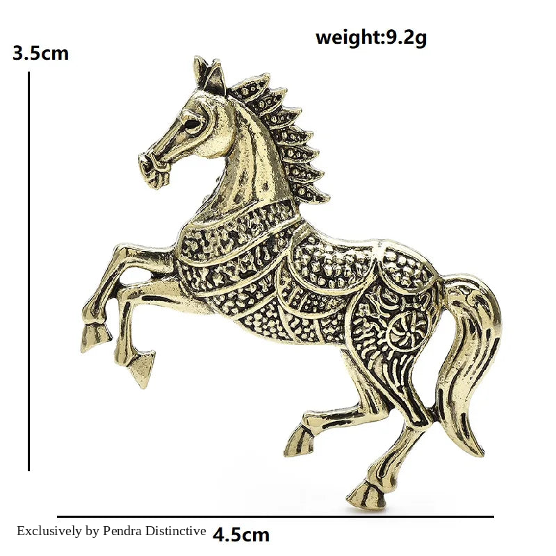 PENDRA Retro Powerful Running Horse Brooch