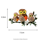 PENDRA Rhinestone Family Owls Brooch