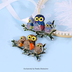 PENDRA Rhinestone Family Owls Brooch