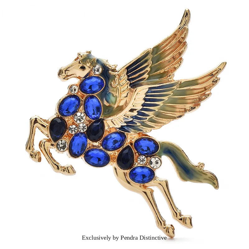 PENDRA Rhinestone Flying Elf Horse Brooch