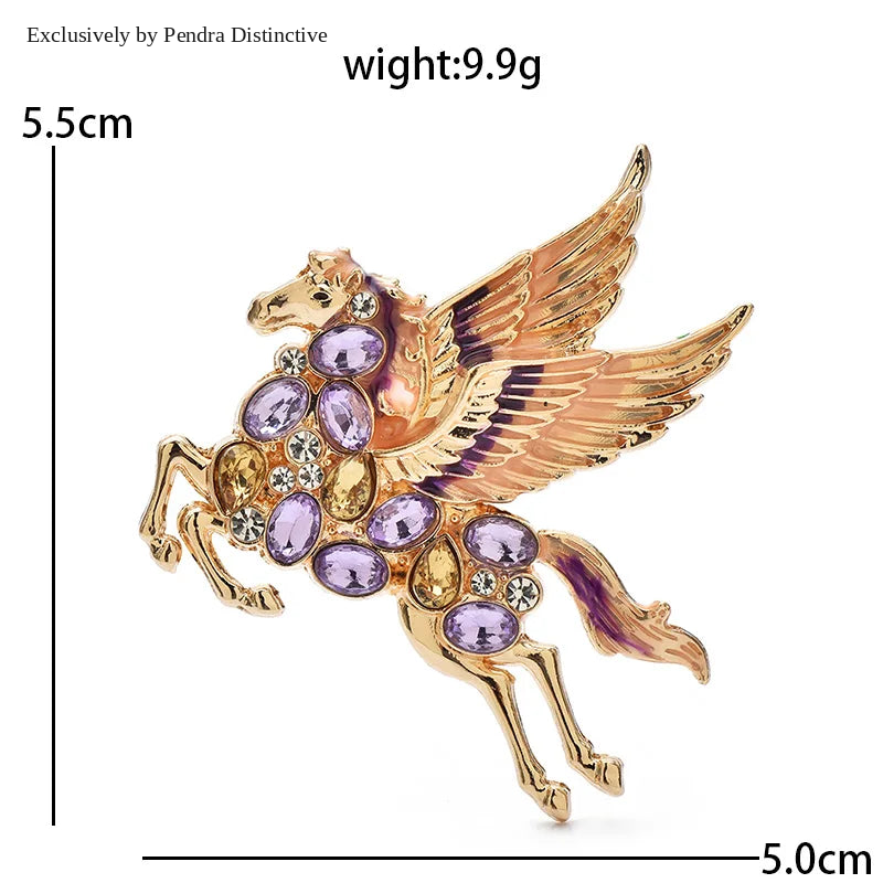 PENDRA Rhinestone Flying Elf Horse Brooch