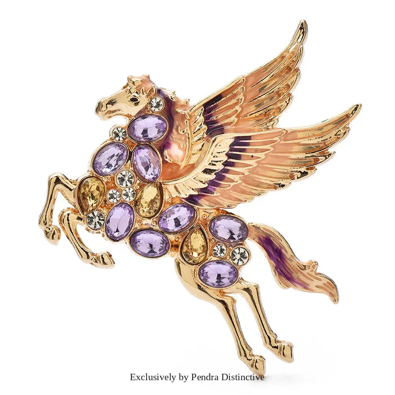 PENDRA Rhinestone Flying Elf Horse Brooch