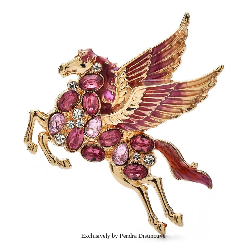 PENDRA Rhinestone Flying Elf Horse Brooch