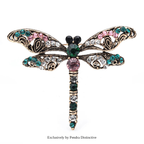 PENDRA Rhinestone Green Red Dragonfly Brooch