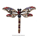 PENDRA Rhinestone Green Red Dragonfly Brooch