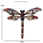 PENDRA Rhinestone Green Red Dragonfly Brooch