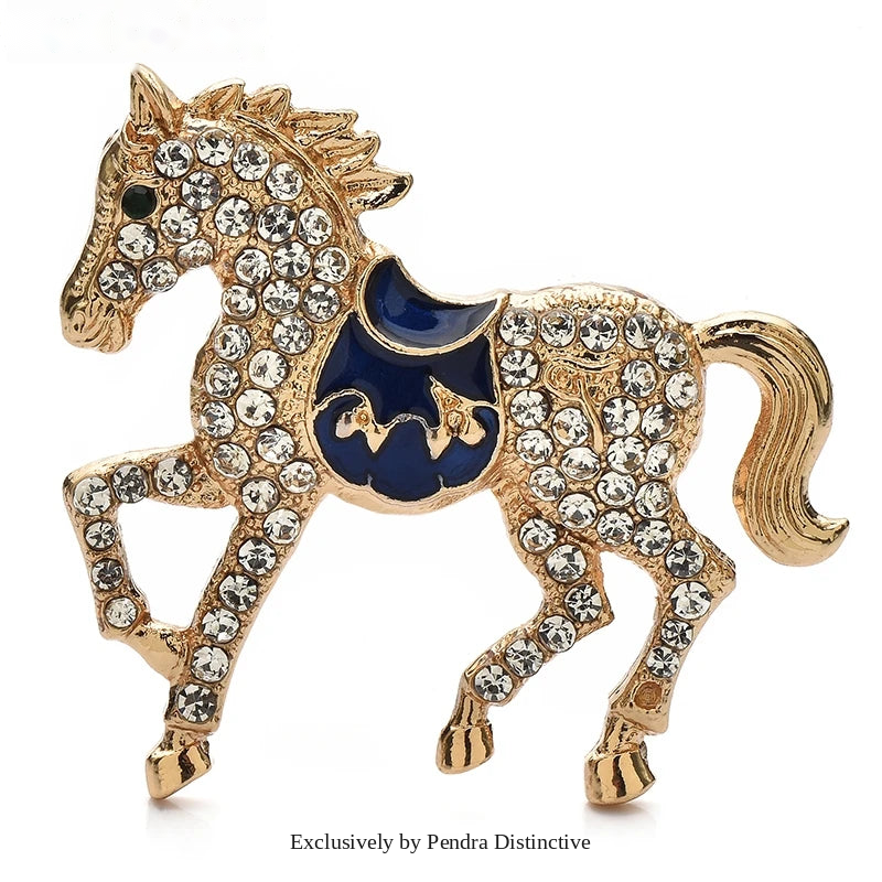 PENDRA Rhinestone Horse Brooch
