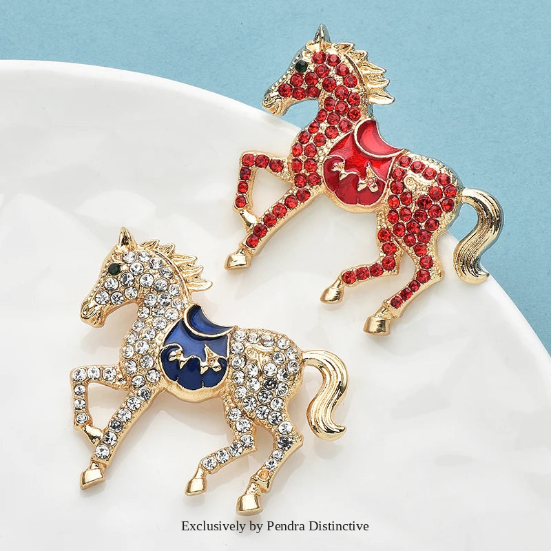 PENDRA Rhinestone Horse Brooch