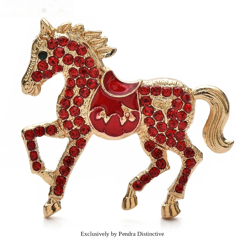 PENDRA Rhinestone Horse Brooch