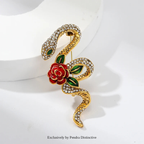 PENDRA Rhinestone Rose-flower Snake Brooch