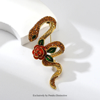 PENDRA Rhinestone Rose-flower Snake Brooch