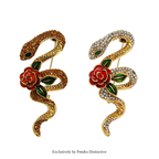 PENDRA Rhinestone Rose-flower Snake Brooch
