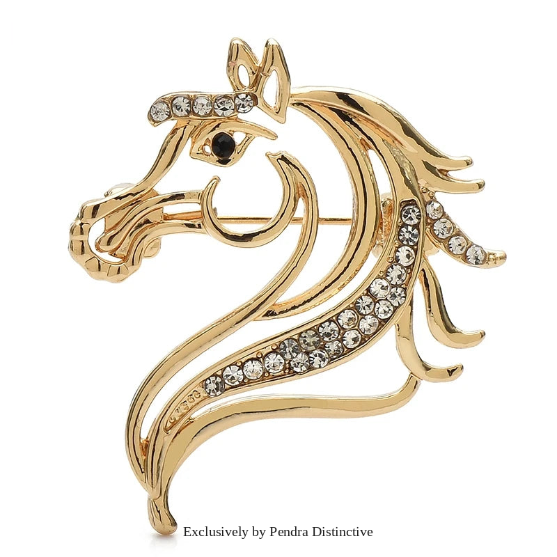 PENDRA Rhinestone Strong Horse Head Brooch