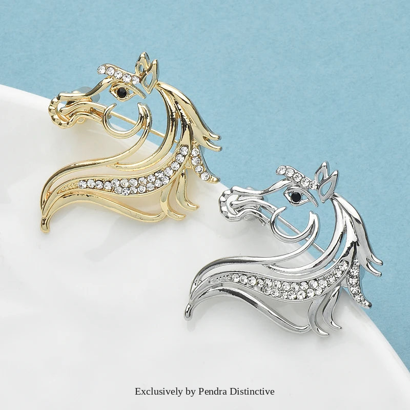PENDRA Rhinestone Strong Horse Head Brooch