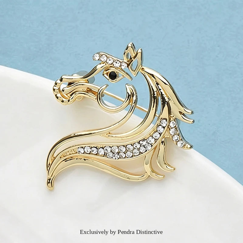 PENDRA Rhinestone Strong Horse Head Brooch